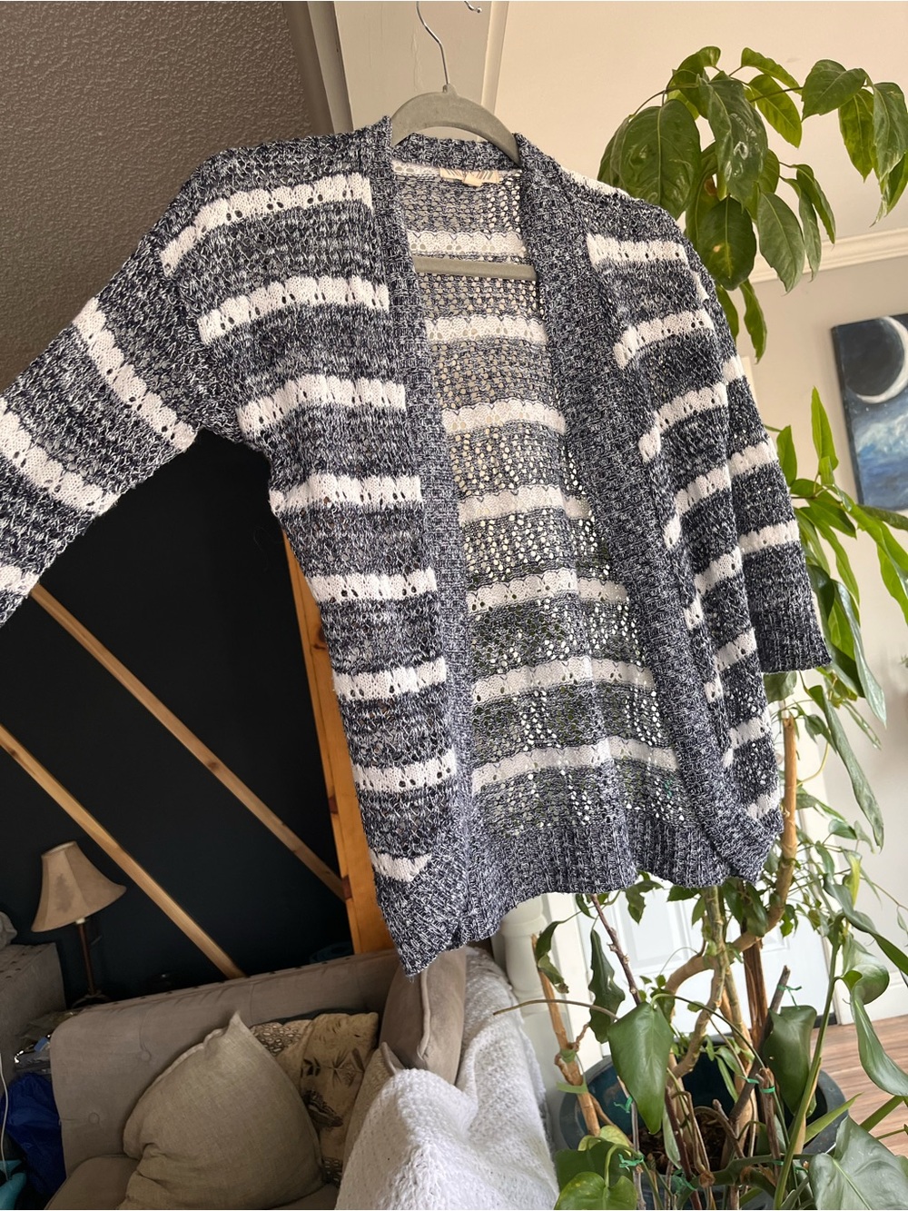 Pink Rose Striped Open-Front Cardigan - Black & White